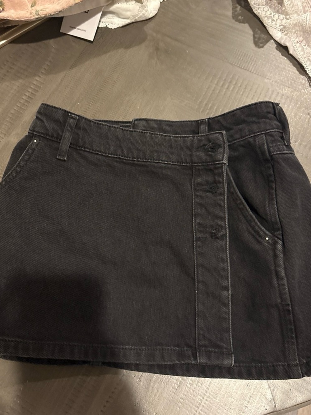 We The Free Black Denim Mini Skirt